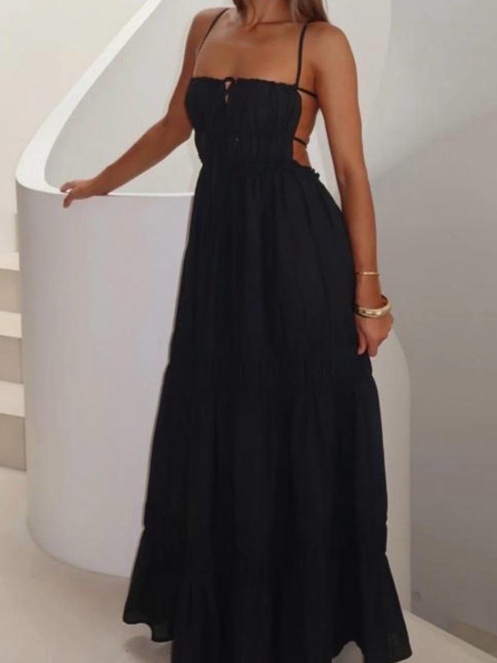 White Fox Boutique Black Maxi Dress with Spaghetti Straps